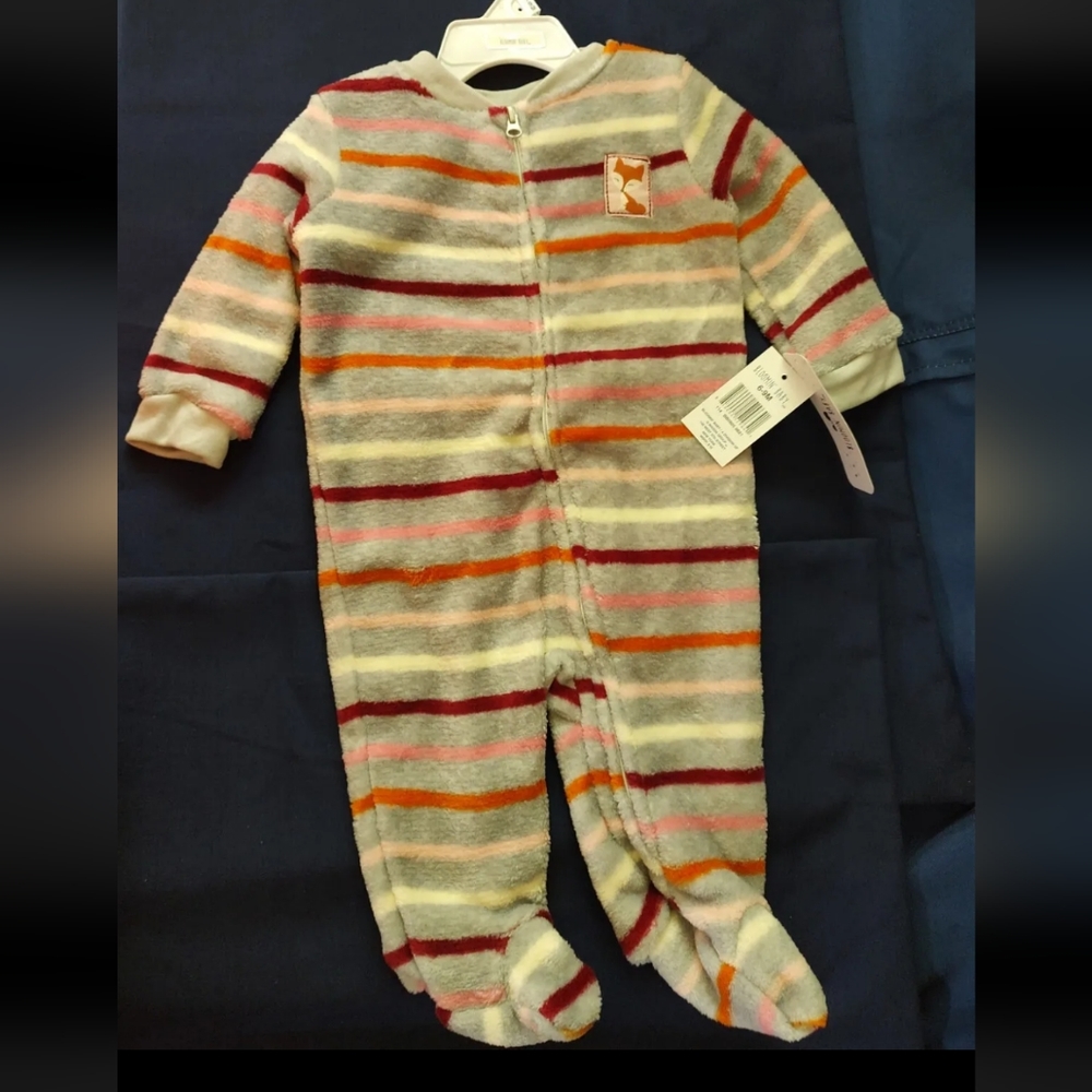 Bloomin' Baby One-piece 6-9 Months, Girl, NWT Gray with Stripes, with Fox Patch